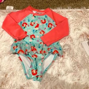 NWOT DISNEY BABY GIRL PRINCESS ARIEL ONE PIECE SNAP SWIMSUIT SZ. 12M
